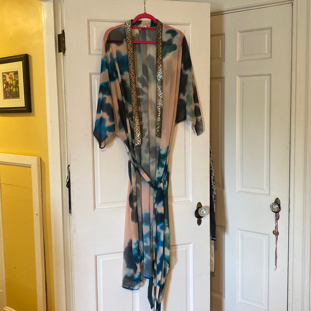 Beautiful, long, flowing swimsuit cover-up or Sexy shear summer topper.  Belted